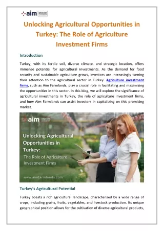 Unlocking Agricultural Opportunities in Turkey The Role of Agriculture Investment Firms