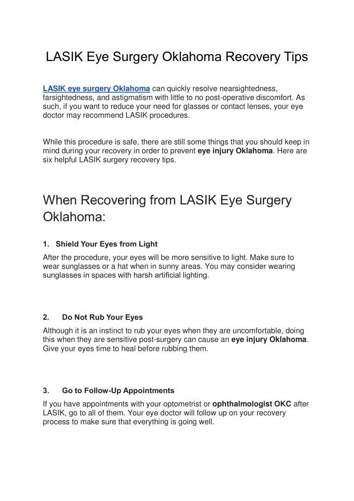 lasik eye surgery oklahoma recovery tips