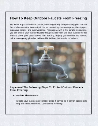 How To Keep Outdoor Faucets From Freezing