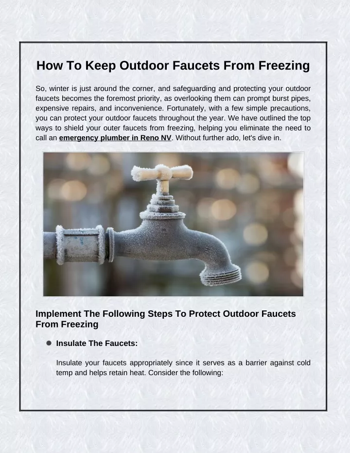 how to keep outdoor faucets from freezing