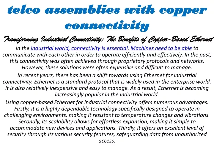 telco assemblies with copper connectivity