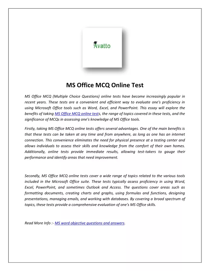 ms office mcq online test