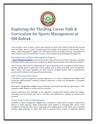 Exploring the Thrilling Career Path & Curriculum for Sports Management at IIM Rohtak