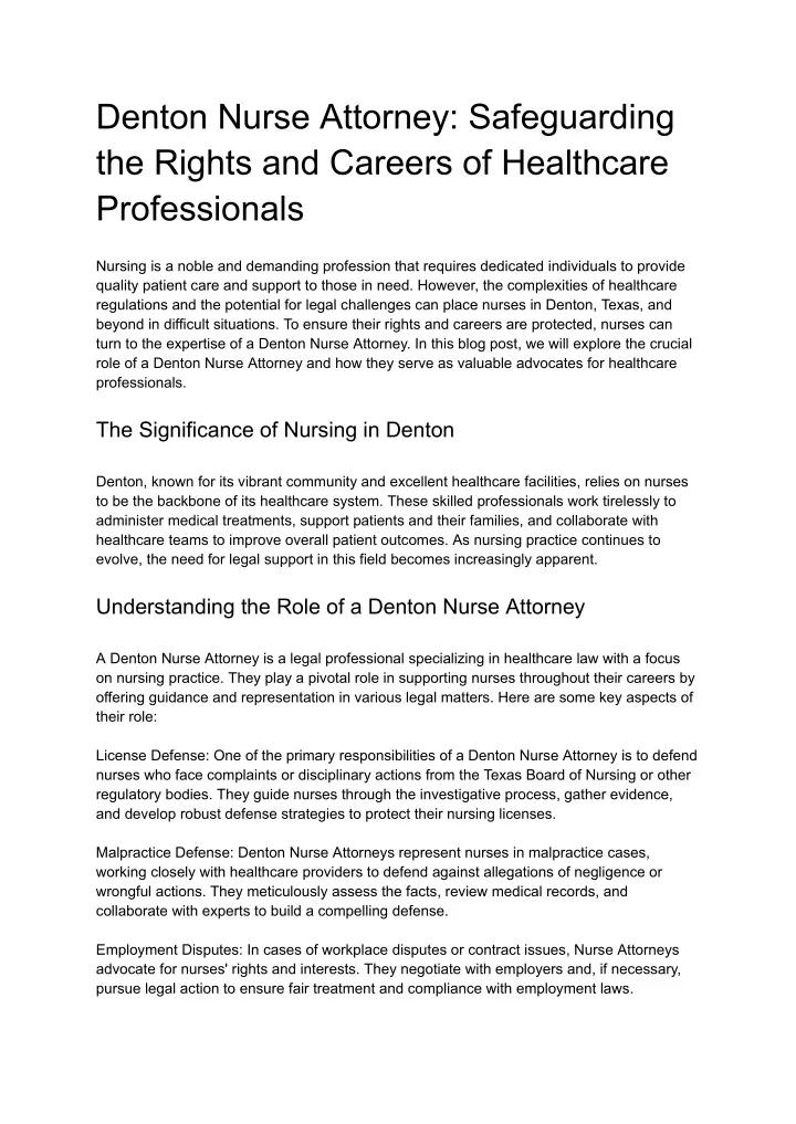 denton nurse attorney safeguarding the rights