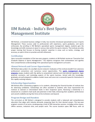 IIM Rohtak - India's Best Sports Management Institute