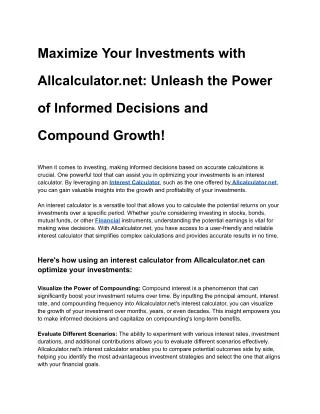 Maximize Your Investments with Allcalculator.net_ Unleash the Power of Informed Decisions and Compound Growth!
