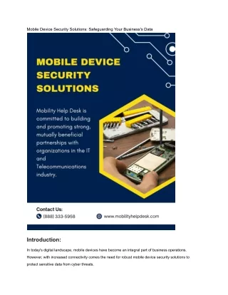 Mobile Device Security Solutions Safeguarding Your Business's Data