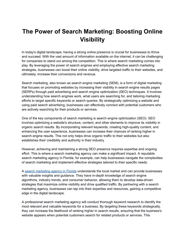 the power of search marketing boosting online