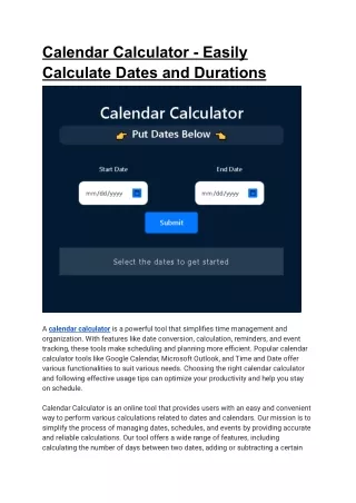 Calendar Calculator - Easily Calculate Dates and Durations