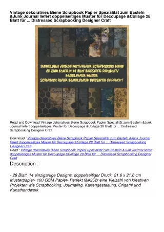 PDF_  Vintage dekoratives Biene Scrapbook Papier Spezialität zum Basteln & Junk Journal liefert doppelseitiges Muster fü