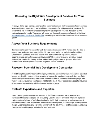 choosing the right web development services