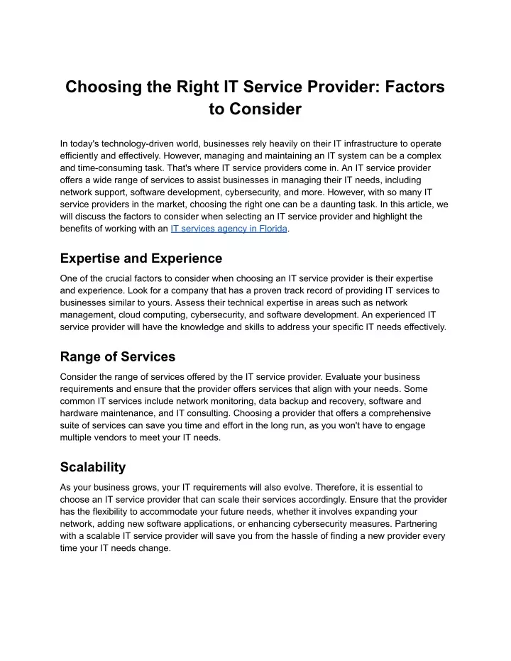 choosing the right it service provider factors