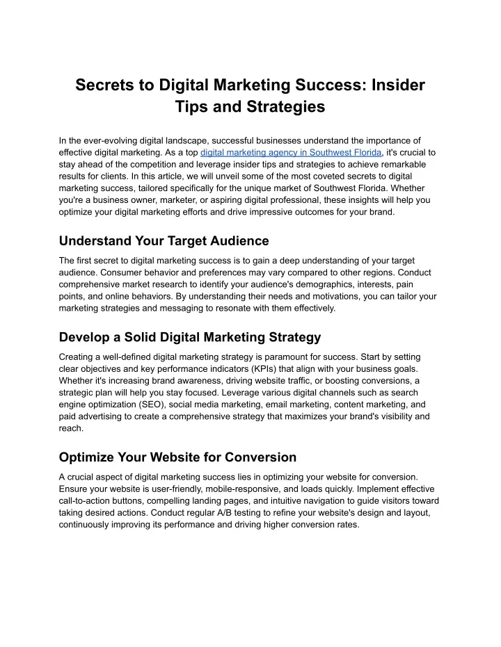secrets to digital marketing success insider tips