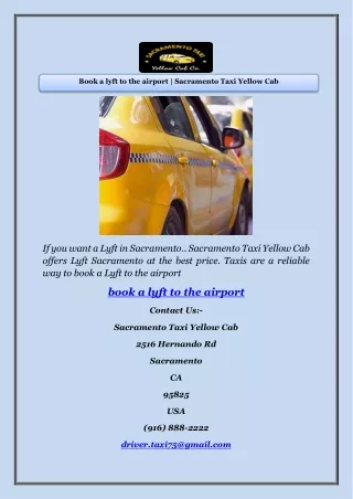 Book a lyft to the airport | Sacramento Taxi Yellow Cab