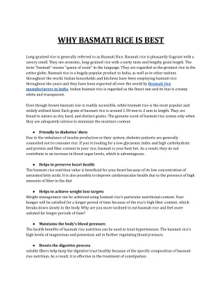 Why Basmati Rice Is Best