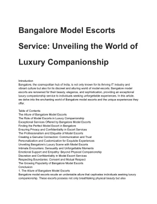 Bangalore Model Escorts Service_ Unveiling the World of Luxury Companionship Seowork