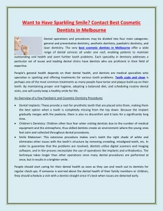 Want to Have Sparkling Smile Contact Best Cosmetic Dentists in Melbourne