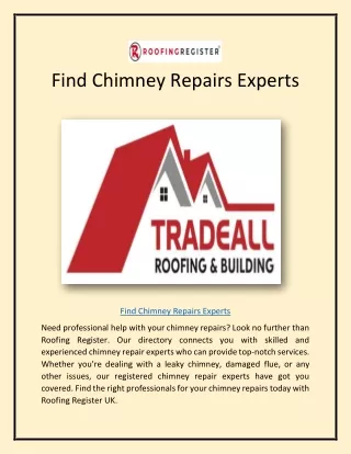 Find Chimney Repairs Experts
