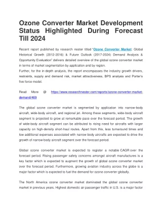 ozone converter market development status
