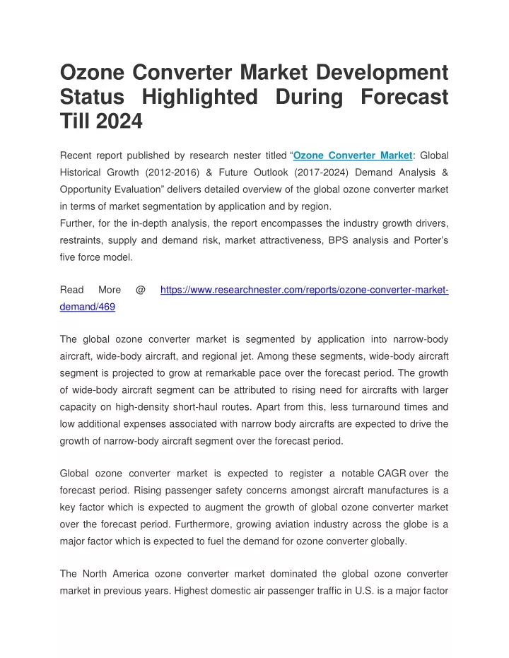 ozone converter market development status