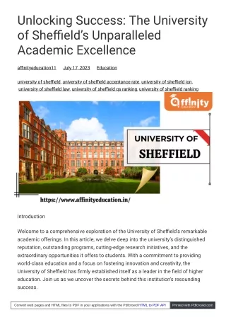 Unlocking Success The University of Sheffield’s Unparalleled Academic Excellence