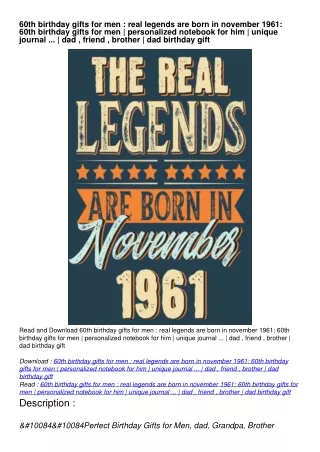 Download Book PDF 60th birthday gifts for men : real legends are born in november 1961: 60th birthday gifts for men | pe