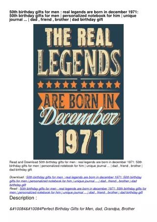 Read ebook PDF 50th birthday gifts for men : real legends are born in december 1971: 50th birthday gifts for men | perso