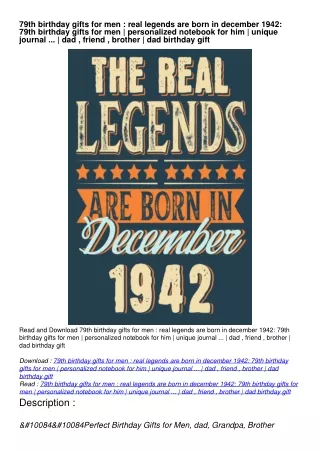 PDF READ ONLINE 79th birthday gifts for men : real legends are born in december 1942: 79th birthday gifts for men | pers