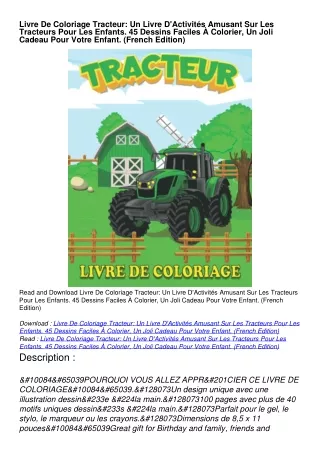 $PDF$/READ/DOWNLOAD Livre De Coloriage Tracteur: Un Livre D'Activités Amusant Sur Les Tracteurs Pour Les Enfants. 45 Des