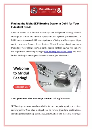Finding the Right SKF Bearing Dealer in Delhi for Your Industrial Needs