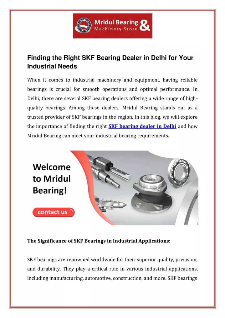 finding the right skf bearing dealer in delhi