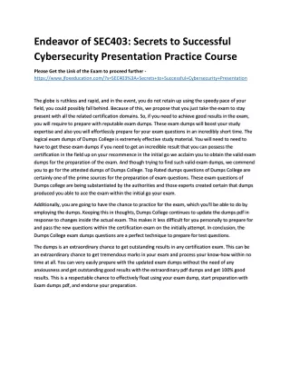 endeavor of sec403 secrets to successful
