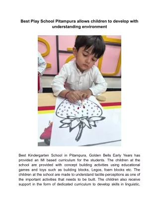 Best Play School Pitampura allows children to develop with understanding environment
