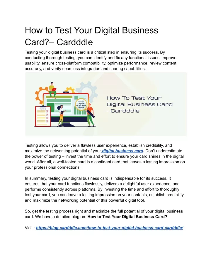 how to test your digital business card cardddle