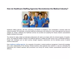 How do Healthcare Staffing Agencies Revolutionize the Medical Industry?