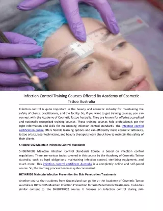 Infection Control Training Courses Offered By Academy of Cosmetic Tattoo Australia