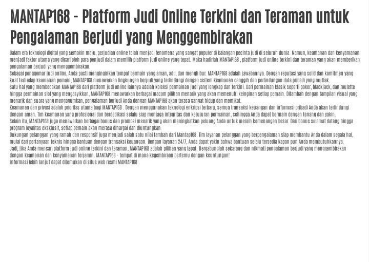 mantap168 platform judi online terkini