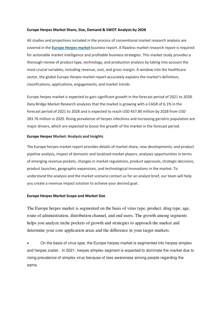 europe herpes market share size demand swot
