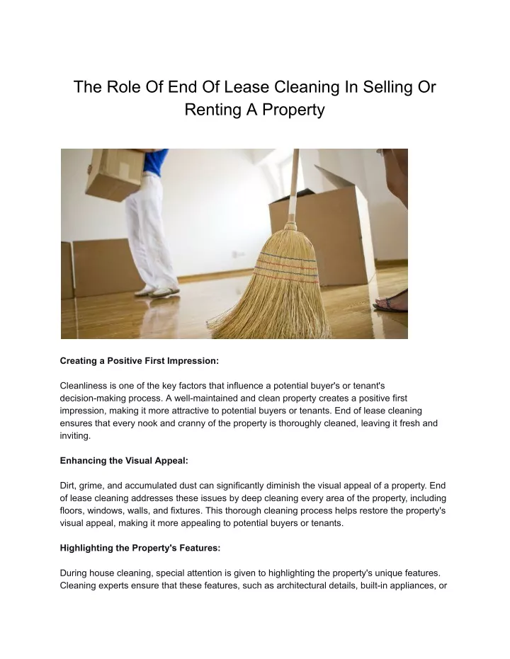 the role of end of lease cleaning in selling