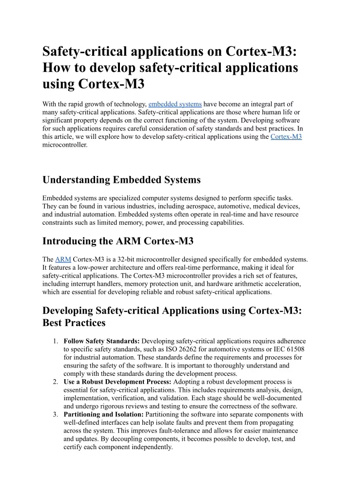 safety critical applications on cortex