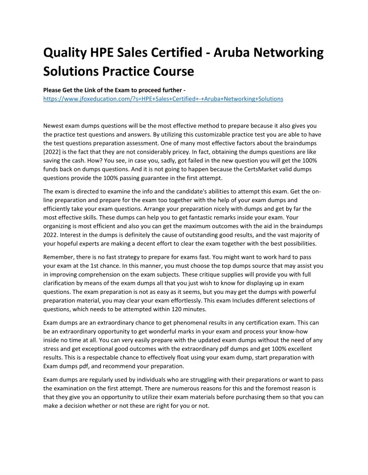 quality hpe sales certified aruba networking