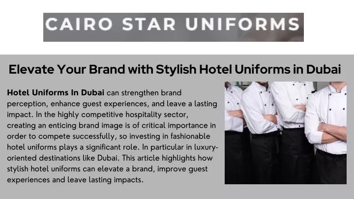 elevate your brand with stylish hotel uniforms