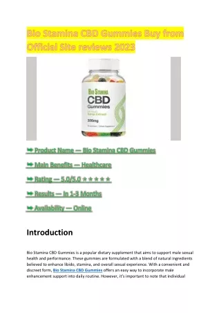 Bio Stamina CBD Gummies Buy from Official Site reviews 2023