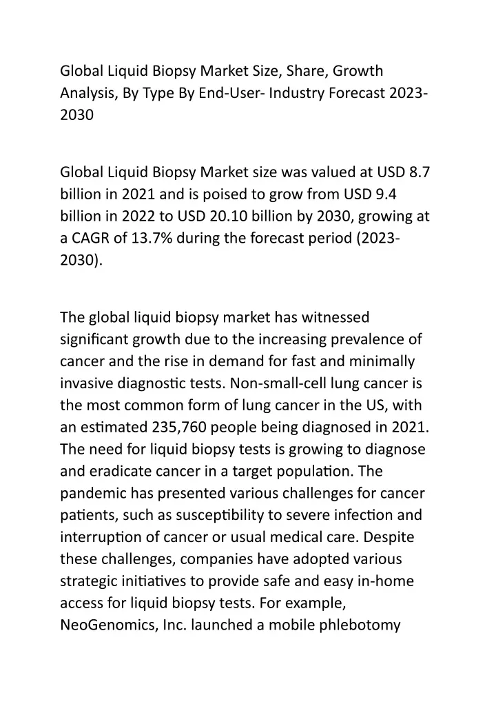 global liquid biopsy market size share growth