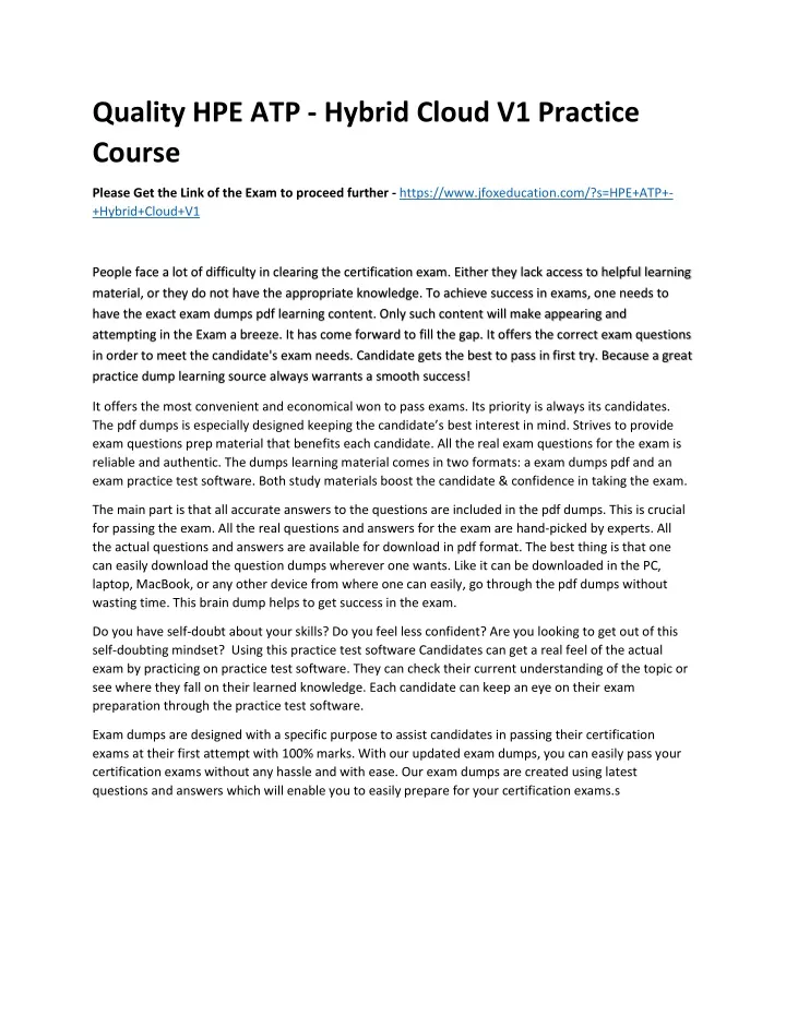 quality hpe atp hybrid cloud v1 practice course