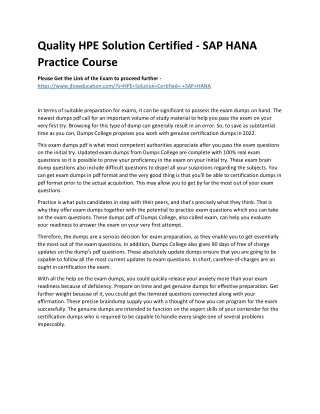 quality hpe solution certified sap hana practice