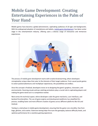 Mobile Game Development: Creating Entertaining Experiences