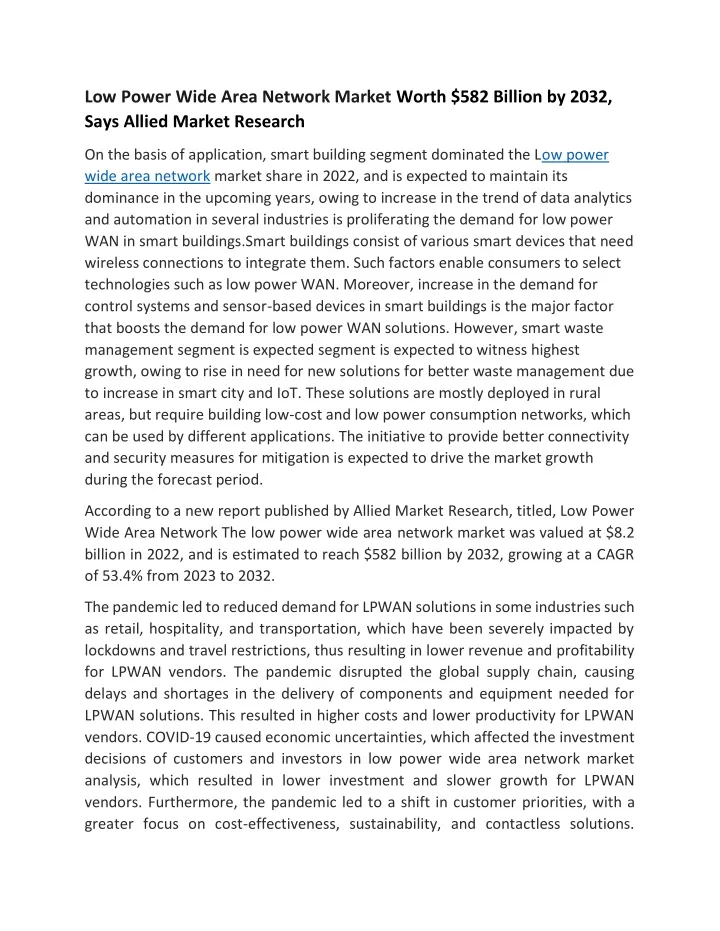 low power wide area network market worth