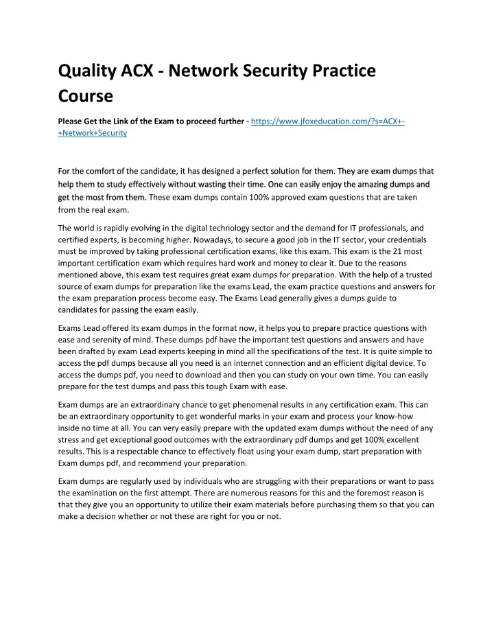 quality acx network security practice course