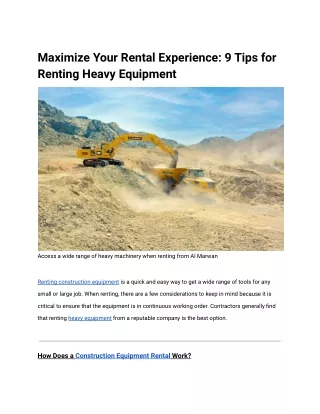 Maximize Your Rental Experience -  9 Tips for Renting Heavy Equipment